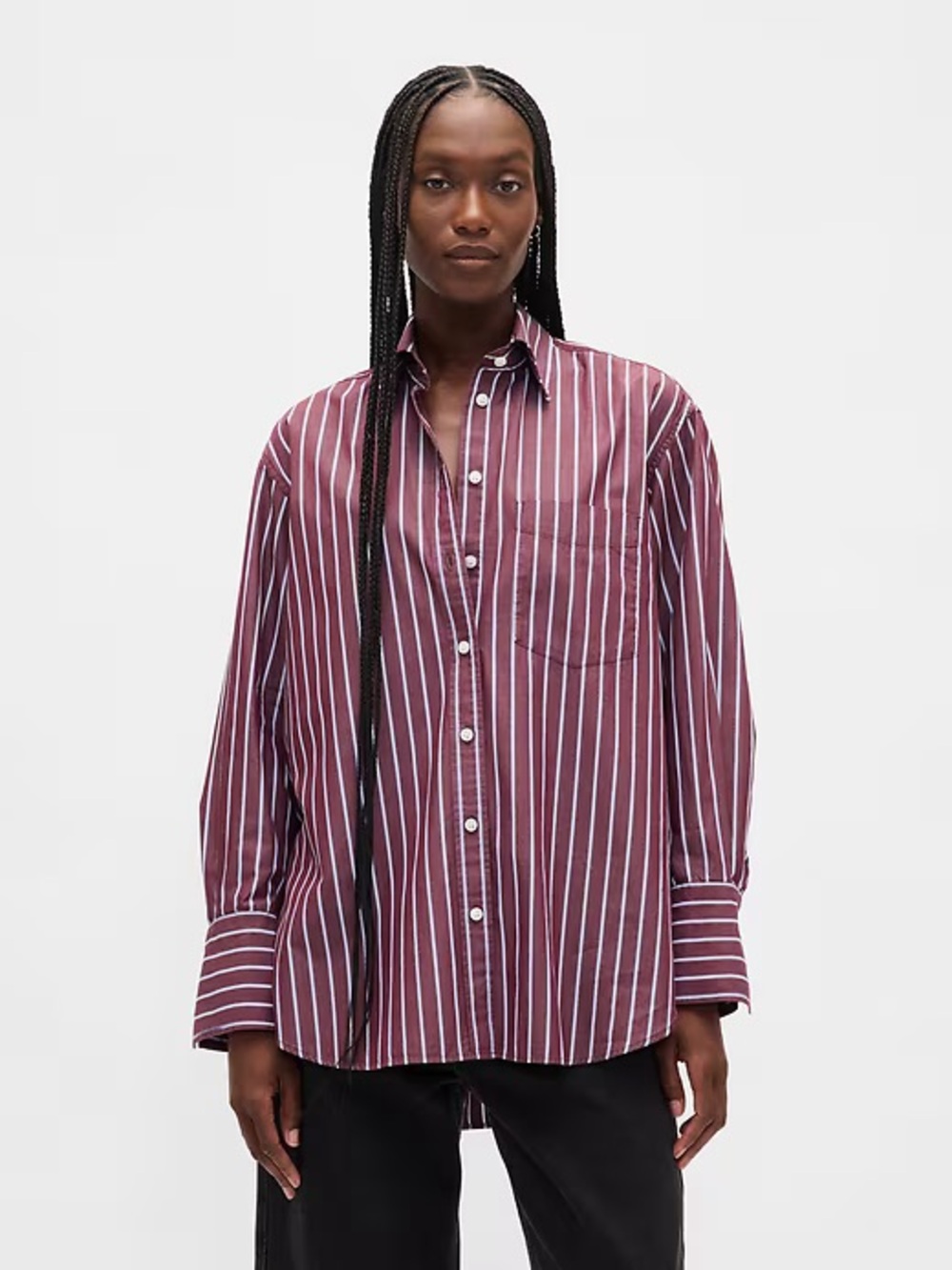 GAP Women's Striped Button-Down Shirt - Burgundy & White